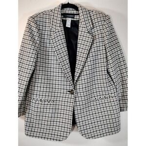 Sage Harbor Black White Blazer; Houndstooth Wool Blend Petite 12